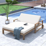 Acacia Wood Outdoor Patio Daybed Sunbed with Movable Wheels - Photo 1