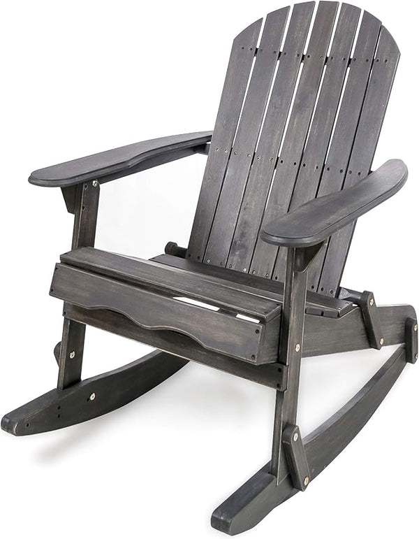 Christopher Knight Home Malibu Outdoor Acacia Wood Adirondack Rocking Chair, Dark Grey - Photo 1