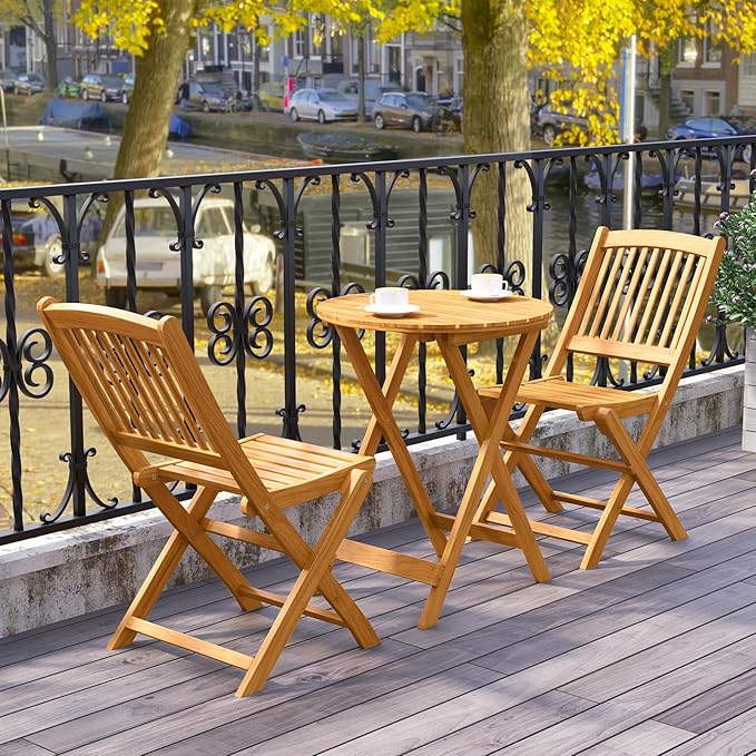 Tangkula 4 Pieces Folding Outdoor Dining Chairs, Acacia Wood Patio Chairs with Soft Cushions, Slatted Backrests and Seats, Outdoor Chairs for Porch, Balcony, Deck and Yard (4, Red, One-Size)