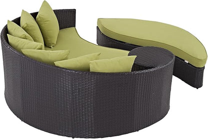 Modway Convene Wicker Rattan Outdoor Patio Poolside Sectional Sofa Daybed with Cushions in Espresso Peridot