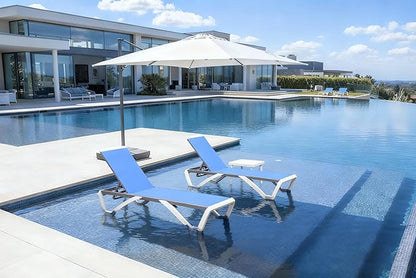 PURPLE LEAF Patio Chaise Lounge Chair Set of 3 Outside Aluminum Plastic Stackable Tanning Chairs for Pool Sunbathing Beach Deck Outdoor Lounger, Royal Blue