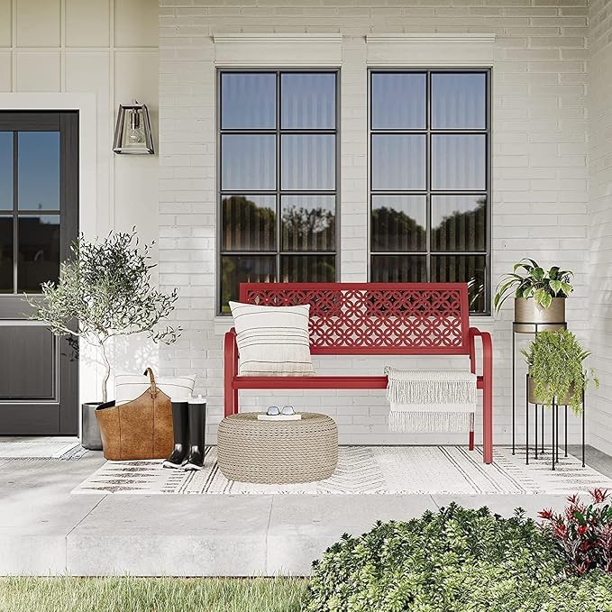 Grand patio Garden Bench, Outdoor Benches with Anti-Rust Metal Powder Coated Frame - Photo 9