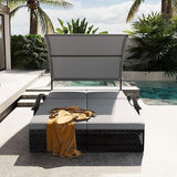 Outdoor Double Chaise Lounge with Adjustable Backrest and Sun Canopy - Photo 2