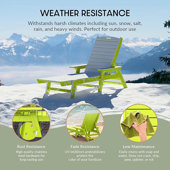 WO WESTIN OUTDOOR HDPE Laguna Poly Reclining Chaise Lounge, Lime