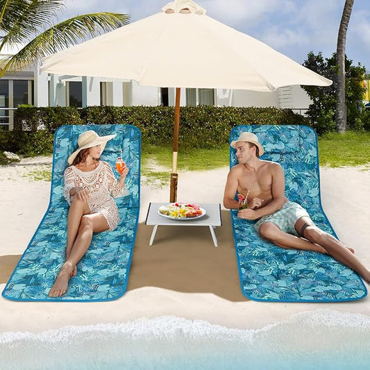 Tangkula 3 Pieces Beach Chairs for Adults, Lightweight Lawn Lounge Chairs with 5 Adjustable Recline Position, Zipper Pocket, Backpack 2 Pack Beach Chairs Set with Folding Side Table (Teal)
