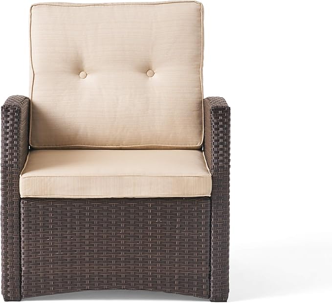 Christopher Knight Home Sanger Outdoor Club Chair with Cushions - Wicker - Dark Brown/Beige