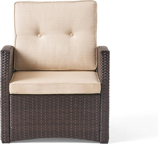 Christopher Knight Home Sanger Outdoor Club Chair with Cushions - Wicker - Dark Brown/Beige