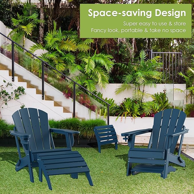 GREENVINES Adirondack-Ottoman | HDPE Plastic | Outdoor Footrest | All Weather | Foot Stool | Foot Rest | Blue | for Adirondack Chair | for Patio Backyard Pool