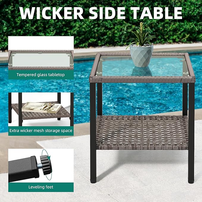YITAHOME 3 Pieces Patio Wicker Rocking Chair Set, Outdoor Patio Furniture Set with Rattan Side Table, Thickened Cushions - Photo 6