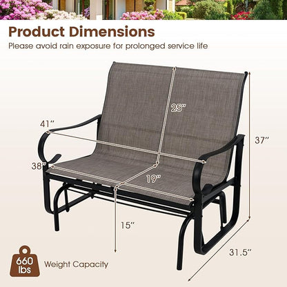Giantex 2-Person Outdoor Glider Bench with High Backrest, Mesh Fabric, Metal Frame, 660Lbs Capacity, Rocking Chair, Swing Loveseat, Patio Glider for Garden, Poolside, Yard (31.5"x41"x37",Mix Brown)
