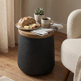 HOMPUS Concrete Outdoor Side Table Sets of 2, 2 Pieces Cylinder Shaped Round Coffee Table - Photo 5