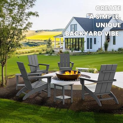 Modern Adirondack Chairs Set of 4, HDPE Plastic Patio Chairs for All Weather, Fire Pit Chair, Outdoor Lawn Chairs for Deck, Porch, Backyard, Garden, Slate Gray