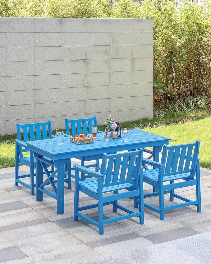 HDPE Patio Dining Set, 5-Piece Outdoor Table and Chairs with Umbrella Hole, Modern Outdoor Dining Set for 4 - Photo 3