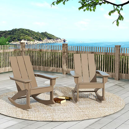 WO WESTIN OUTDOOR HDPE Shoreside Modern Rocking Poly Adirondack Chair (Set of 2),Weathered Wood