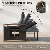 LDAILY Moccha Outdoor Wicker Daybed, Patio Rattan Loveseat Sofa w/ 4-Level Adjustable Backrest, Folding Panels - Photo 4