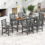 Tangkula Patio Dining Chairs Set of 4, HDPE All Weather Outdoor Chair w/Wide Armrests, Curved Seat, Wood Grain - Photo 4