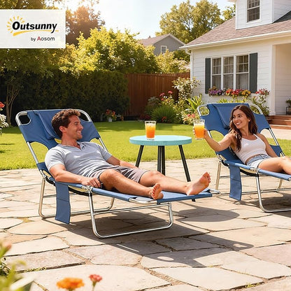Outsunny Folding Beach Lounge Chair with Face Hole and Arm Slots, 5-Level Adjustable Sun Lounger Tanning Chair with Pillow for Patio, Garden, Beach, Pool, Gray