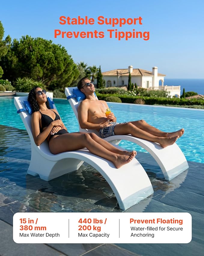 VEVOR Pool Lounge Chairs, Set of 2 Chaise Lounger with Headrest - Photo 4