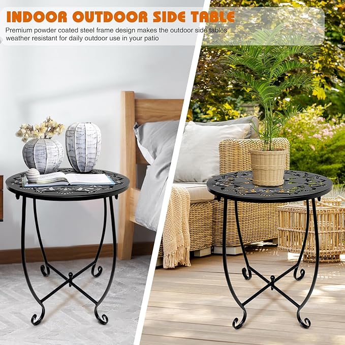 Fashion&cool Patio Side Tables, 14 Inch Weather Resistant Metal Outdoor Side Table for Halloween - Photo 6