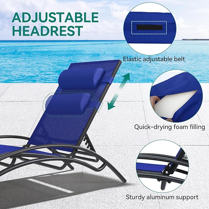 YITAHOME Outdoor Chaise Lounge Chair Set of 3, Pool Lounge Chairs with Side Table & 5-Position Adjustable Backrest - Photo 5