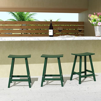 WestinTrends Malibu Malibu 24 Inch Counter High Saddle Stools (Set of 3), Dark Green