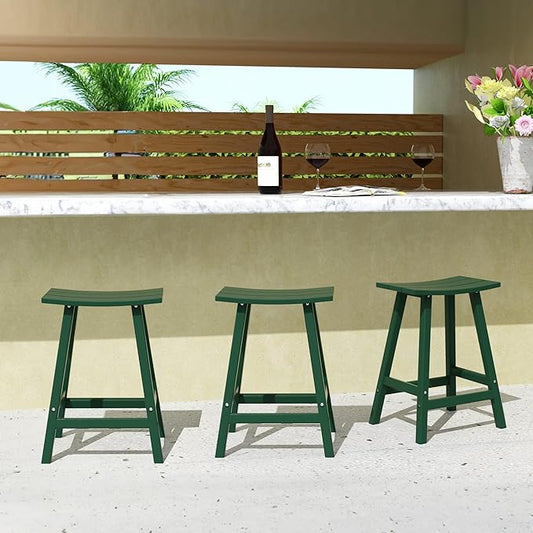 WestinTrends Malibu Malibu 24 Inch Counter High Saddle Stools (Set of 3), Dark Green