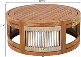 Merax 27.95" Acacia Wood Outdoor Coffee Table,Handwoven Rope Accent Boho Patio Table with All-Weather Durability,Teak - Photo 2