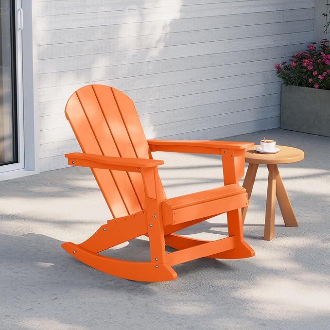 WestinTrends Malibu Outdoor/Patio Poly Adirondack Rocking Chair, Orange