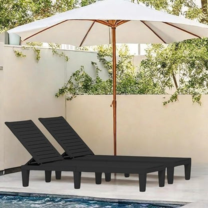 YITAHOME Patio Lounge Chair Set of 2, Outdoor Chaise Lounge with 5-Position Backrest, 265lbs Weight Capacity for Backyard, Poolside, Waterproof & Easy Assembly (Black)