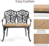 HOMEFUN Outdoor Bench with Cushion - Patio Garden Benches Metal Loveseat Butterfly Cast-Aluminum Outside Furniture for - Photo 6