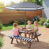 Costzon Kids Picnic Table, Wooden Toddler Outdoor Table & Bench Set with Removable Umbrella & Cushions, Stripe Fabric - Photo 8