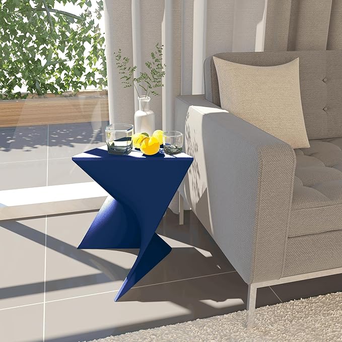 LeisureMod 15.75" Navy Blue Stackable Side Table - Weather-Resistant Plastic Triangular Accent End Table for Indoor & - Photo 2