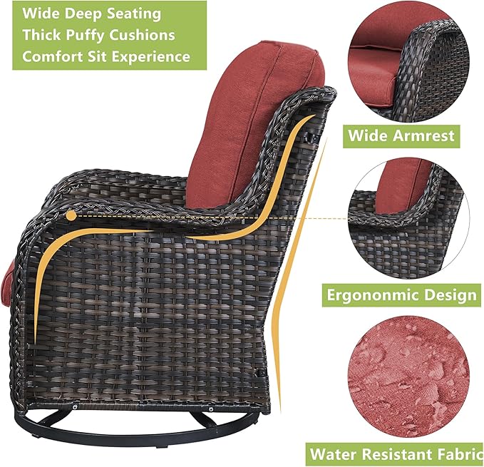 Rilyson Wicker Patio Furniture Set - 5 Piece Rattan Outdoor Sectional Conversation Sets with 2 Rocking Swivel Chairs - Photo 4