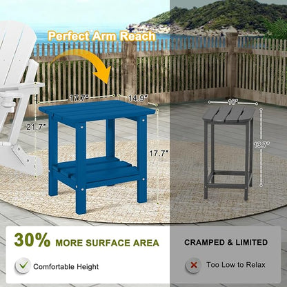Adirondack Outdoor Side Table, 2-Tier Small Patio End Table, Weather Resistant HDPE Outdoor End Tables for Garden, Lawn, Pool, Beach, Porch, Deck, Backyard - Square, Dark Blue
