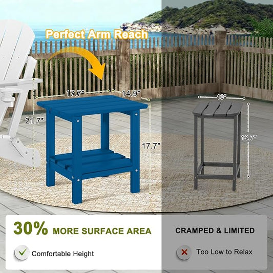 Adirondack Outdoor Side Table, 2-Tier Small Patio End Table, Weather Resistant HDPE Outdoor End Tables for Garden, Lawn, Pool, Beach, Porch, Deck, Backyard - Square, Dark Blue