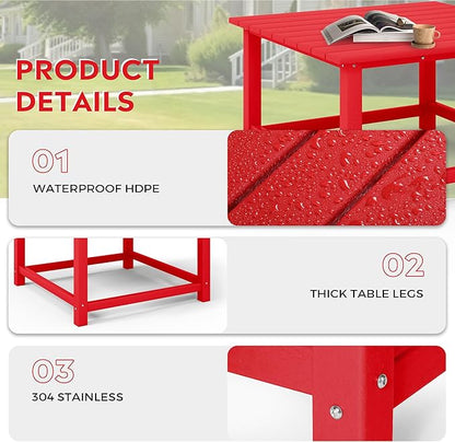 Costaelm Patio Conversation Table, Tatio Accent HDPE Outdoor Weather Resistant, Square Outdoor Porch Balcony Patio Drink Table for Outside, Pool, Backyard, Red