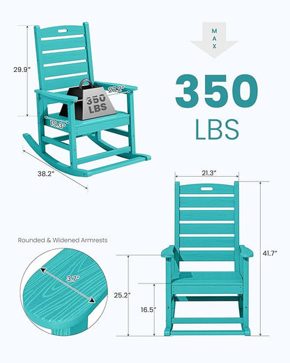 SERWALL Outdoor Rocking Chair Set of 4, Oversized HDPE Patio Rocking Chair with Footrest for Adults, All Weather Porch Rocker for Deck Patio Balcony, Aruba