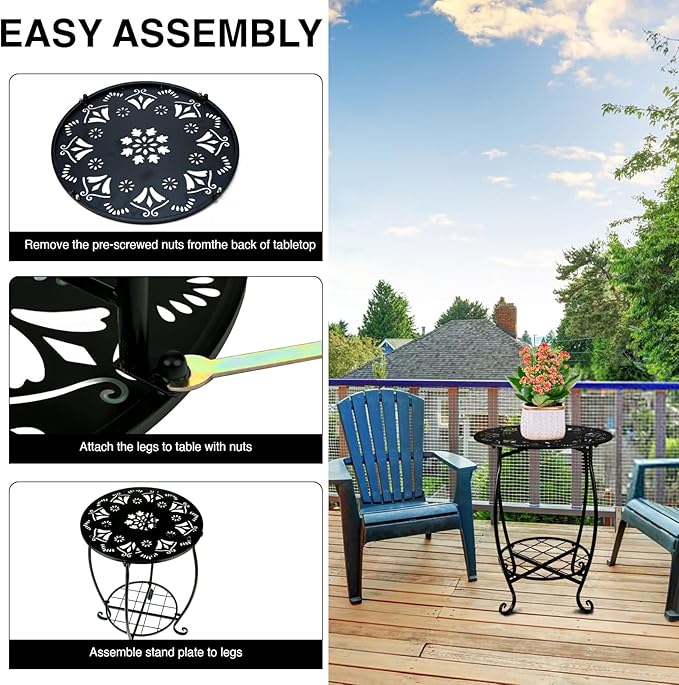 25 Inch High Patio Side Table, 18 Inch Wide Round Metal Side Table - Photo 8