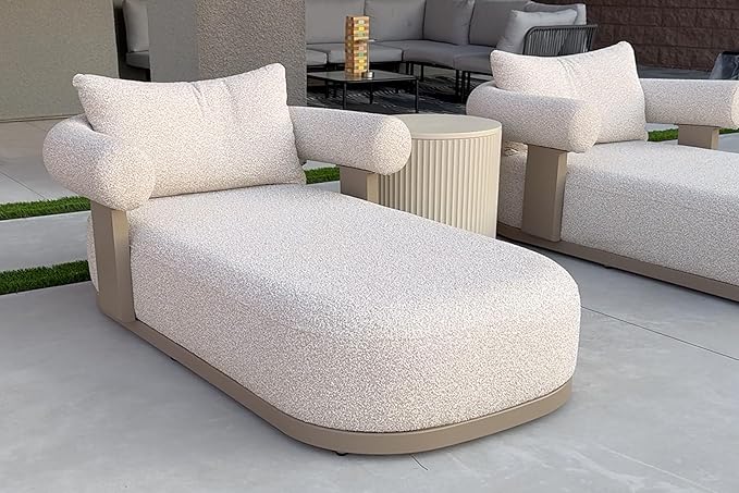 PURPLE LEAF Outdoor Chaise Lounge 1 Piece Chair Modern Aluminum Lounger Daybed with Lumbar Pillow and Armrest for Patio Poolside Beach Sunbathing Deck