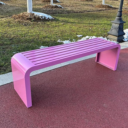 Metal Garden Bench, Weatherproof Backless Patio Benches, Outdoor Park Bench, Front Porch Bench, Pool Deck Bench, Choice of Colours, for Park, Yard, Porch, Lawn(Pink,59in/150cm)