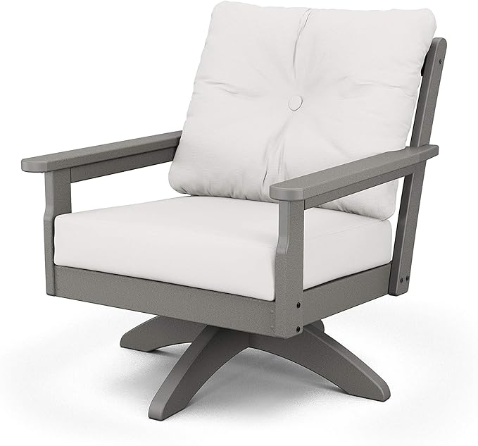 POLYWOOD® Vineyard Deep Seating Swivel Chair in Slate Grey/Natural Linen - Photo 1