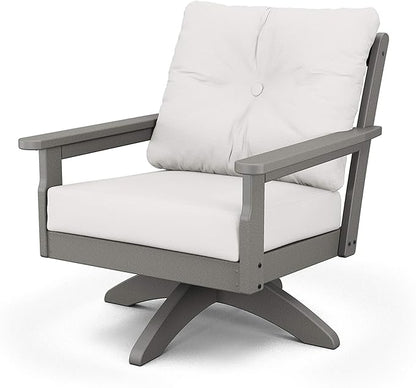POLYWOOD® Vineyard Deep Seating Swivel Chair in Slate Grey/Natural Linen