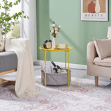 VECELO Round Side/End Table with Fabric Storage Basket，Metal Anti-Rust and Waterproof Small Bedside Nightstand with - Photo 2