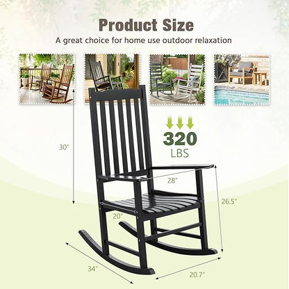 Greesum Outdoor Rocking Chairs Set of 2, Acacia High Back Oversized All-Weather Lounge Rocker with 320 lbs of Support for Patio, Garden, Deck, Porch,Black