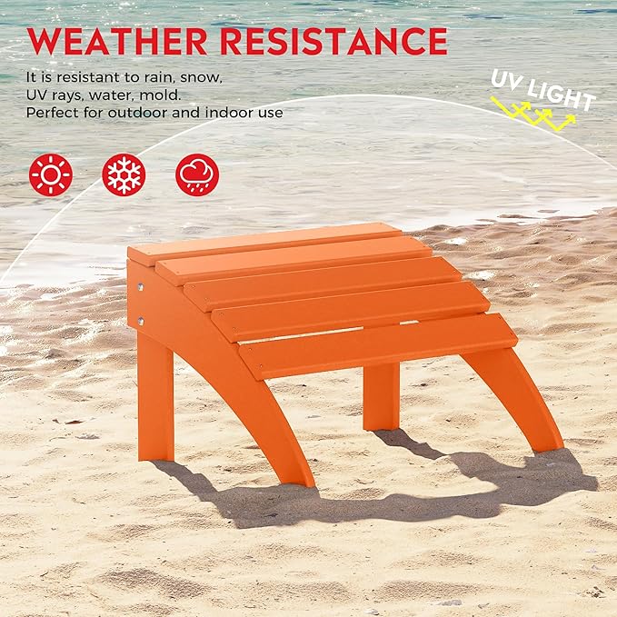 Costaelm Adirondack Chair Footrest Foldable Ottoman, Folding Ottoman Outdoor Foot Rest for Patio Waterproof, Adirondack Ottoman Outdoor, Orange