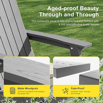 HDPE Foldable Adirondack Outdoor Chair Set of 4 with Cup Holder, Weather Resistant Heavy-Duty Patio Chair for Patio, Backyard, Deck, Fire Pit, Lawn and Porch, Silver Grey