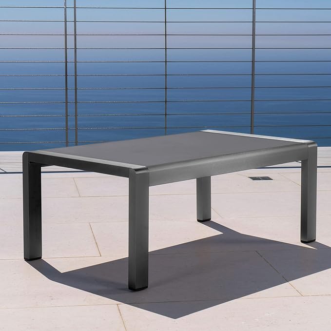 Christopher Knight Home Cape Coral Outdoor Aluminum Coffee Table with Tempered Glass Table Top, Grey - Photo 2