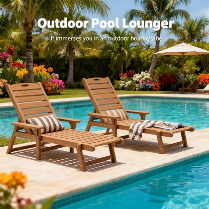 Psilvam Adjustable Chaise Lounge Chair - 350lb Capacity All-Weather Poly Lumber Recliner for Poolside, Patio, Porch - Light Brown