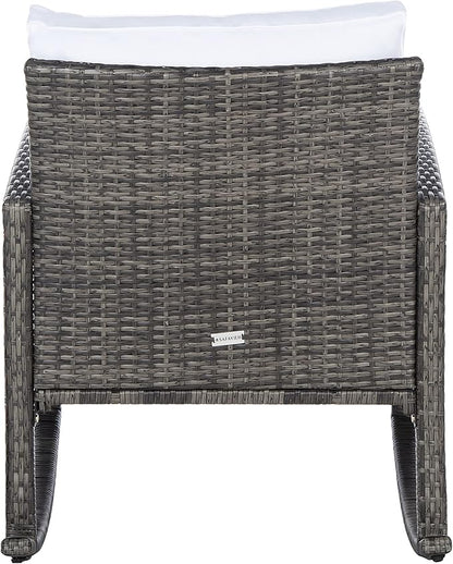 SAFAVIEH Outdoor Collection Daire Woven Grey Brown/White Cushion Rocking Chair for Patio Porch Backyard Sunroom