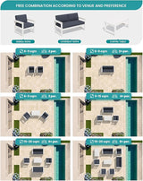 SERWALL HDPE Outdoor Loveseat with Cushions, All Weather Use Outdoor Loveseat Sofa, White Frame/Grey Cushion - Photo 5
